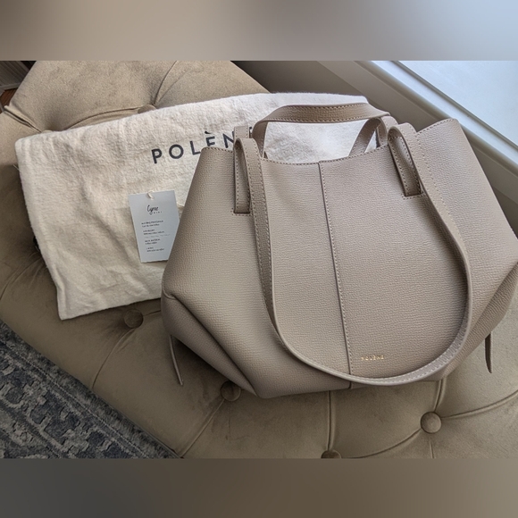 Polene Cyme Mini Taupe Leather Tote Bag - Picture 1 of 15